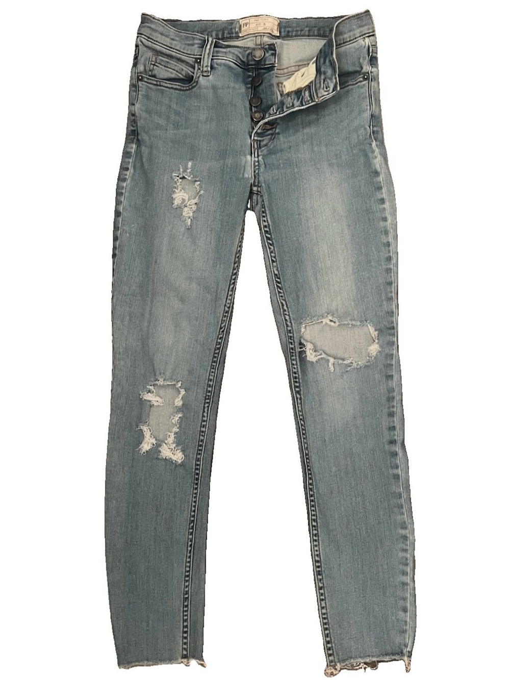 Free People Distressed Skinny Jeans Mid Rise